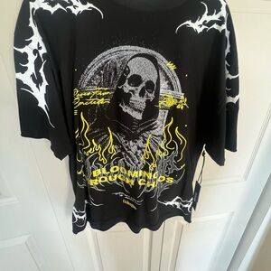Civil Regime Graphic Tee with Skull and Flames